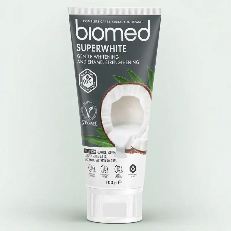 Biomed Superwhite Zahnpasta mit Kokosgeschmack, fluoridfrei und vegan